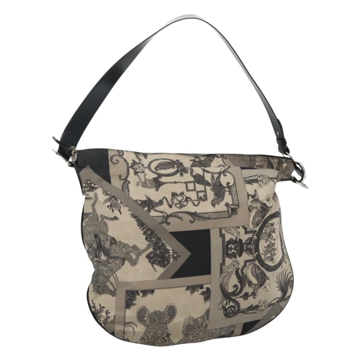 Salvatore Ferragamo Shoulder Bag Canvas Gray Black Silver